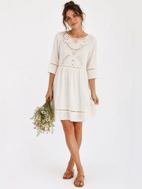 NEW Listing! Romantic 🤍 100% Cotton White Eyelet Mini Dress